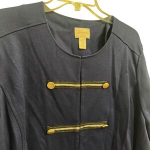Chico's Military Jacket Navy Blue Rayon Blend Brass Button Trim Size 3 Large XL